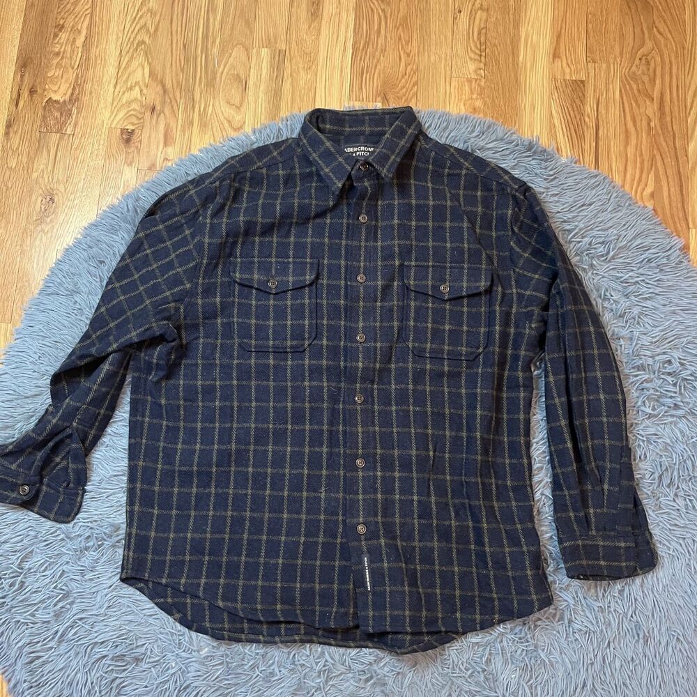 Vintage Abercrombie & Fitch Heavy Duty Wool Shirt Men's Checkered print Size XL